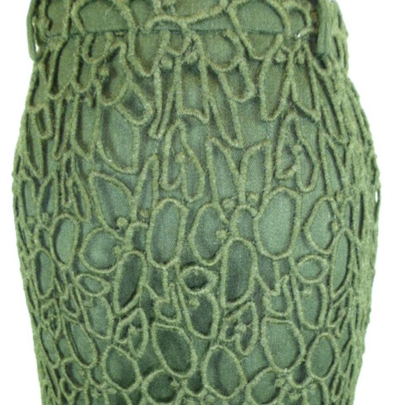 NEW REBECCA MOSES Couture OLIVE Green CROCHET Lace PENCIL designer SKIRT 6